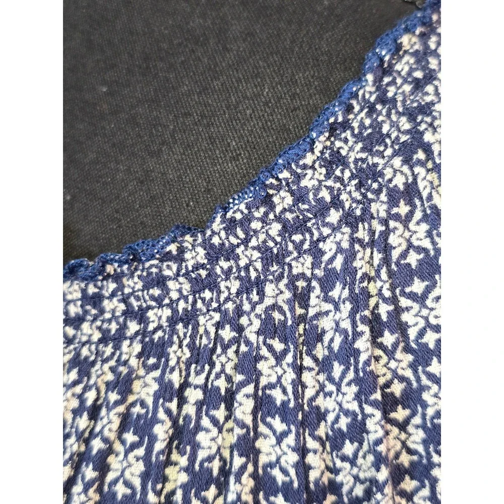 Caslon Blue Floral Peasant Midi Dress XS Lined Boho cottagecore romantic prairie